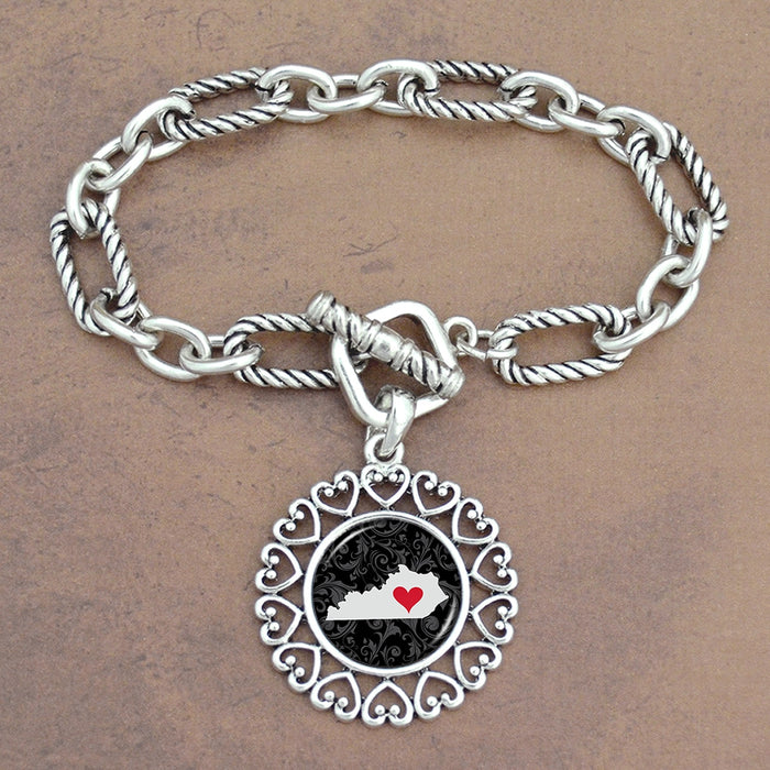 Twisted Chain Link Toggle Clasp Heartland Bracelet with Kentucky State Charm
