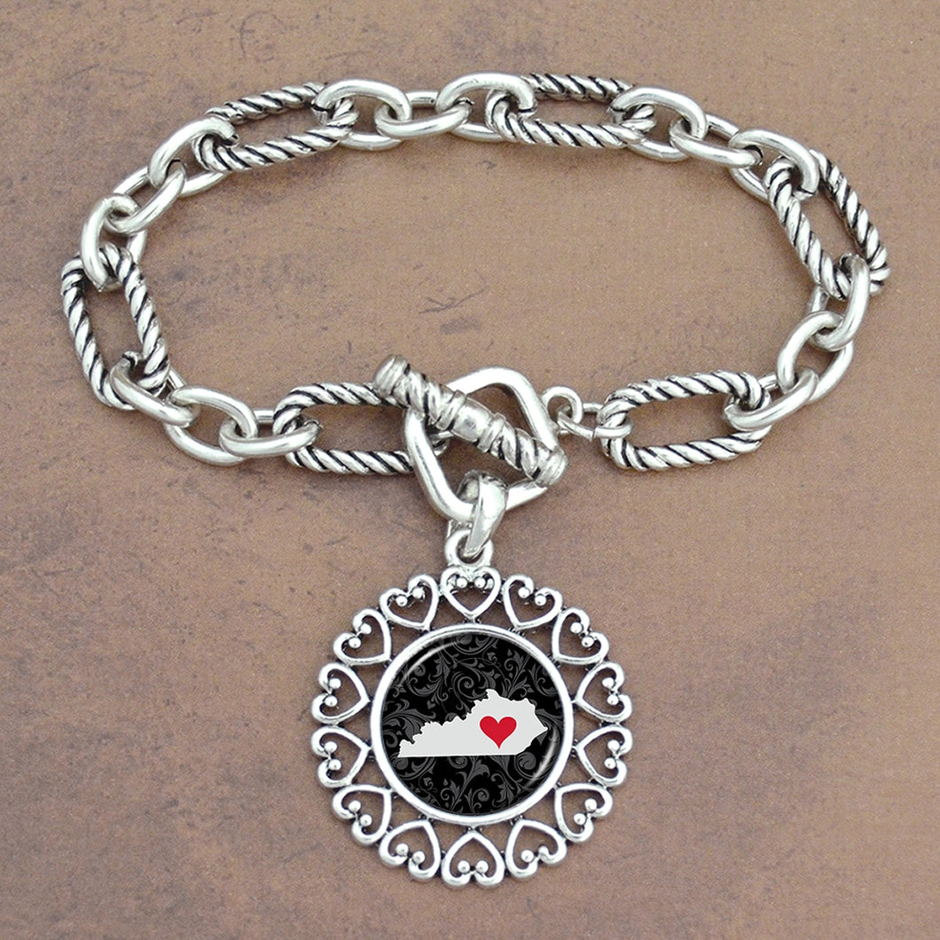 Twisted Chain Link Toggle Clasp Heartland Bracelet with Kentucky State Charm