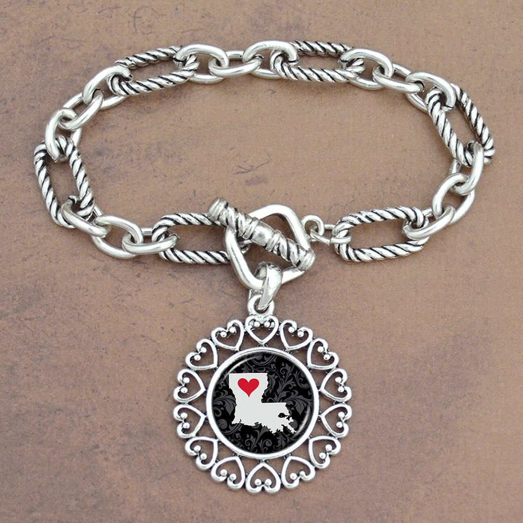 Twisted Chain Link Toggle Clasp Heartland Bracelet with Louisiana State Charm