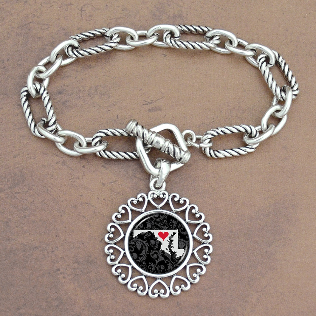 Twisted Chain Link Toggle Clasp Heartland Bracelet with Maryland State Charm