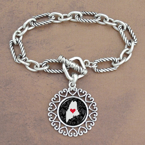Twisted Chain Link Toggle Clasp Heartland Bracelet with Maine State Charm