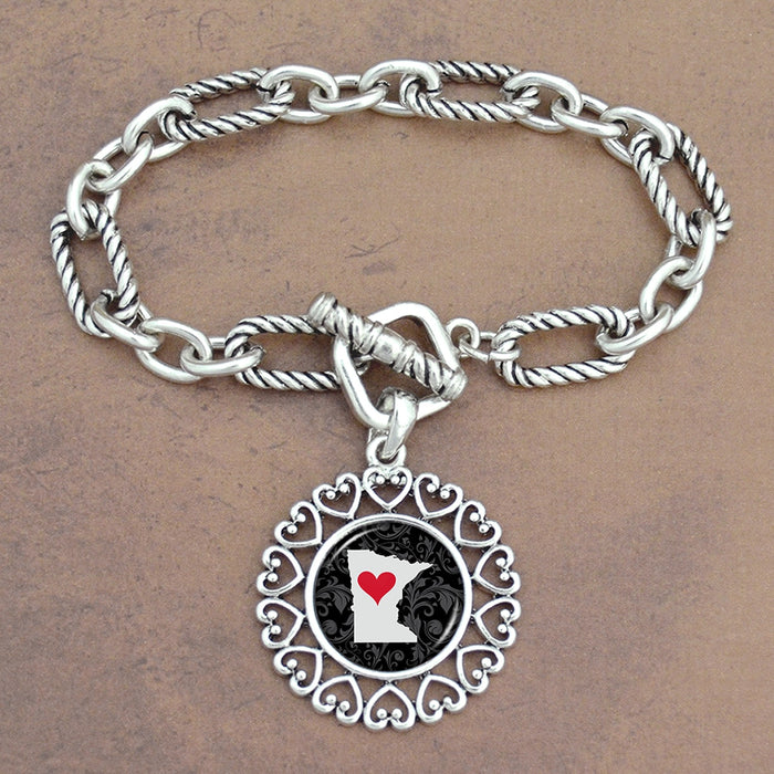 Twisted Chain Link Toggle Clasp Heartland Bracelet with Minnesota State Charm