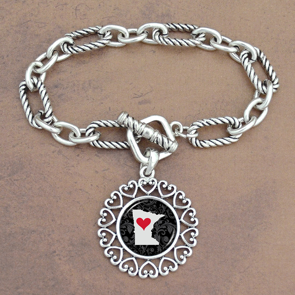 Twisted Chain Link Toggle Clasp Heartland Bracelet with Minnesota State Charm