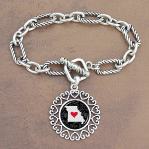 Twisted Chain Link Toggle Clasp Heartland Bracelet with Missouri State Charm