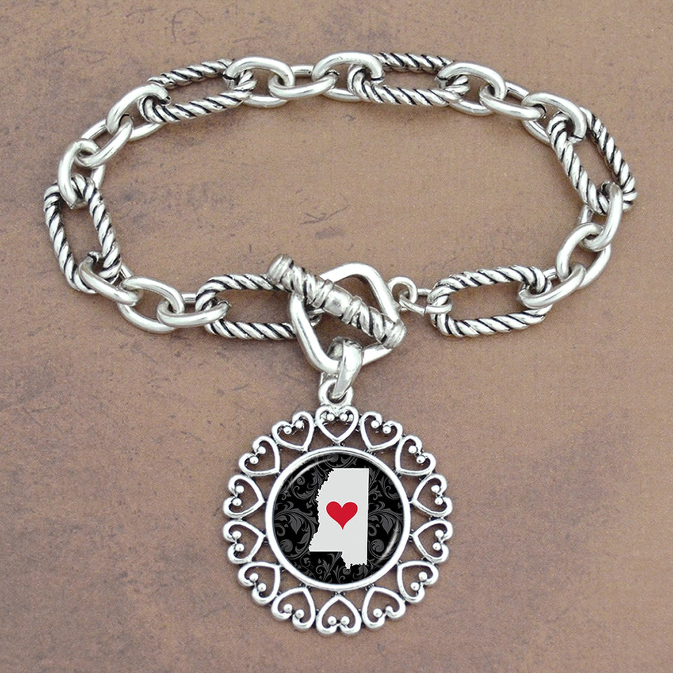 Twisted Chain Link Toggle Clasp Heartland Bracelet with Mississippi State Charm