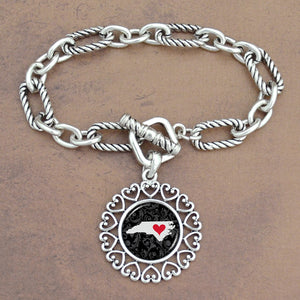 Twisted Chain Link Toggle Clasp Heartland Bracelet with North Carolina State Charm