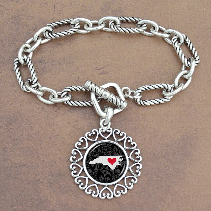 Twisted Chain Link Toggle Clasp Heartland Bracelet with North Carolina State Charm
