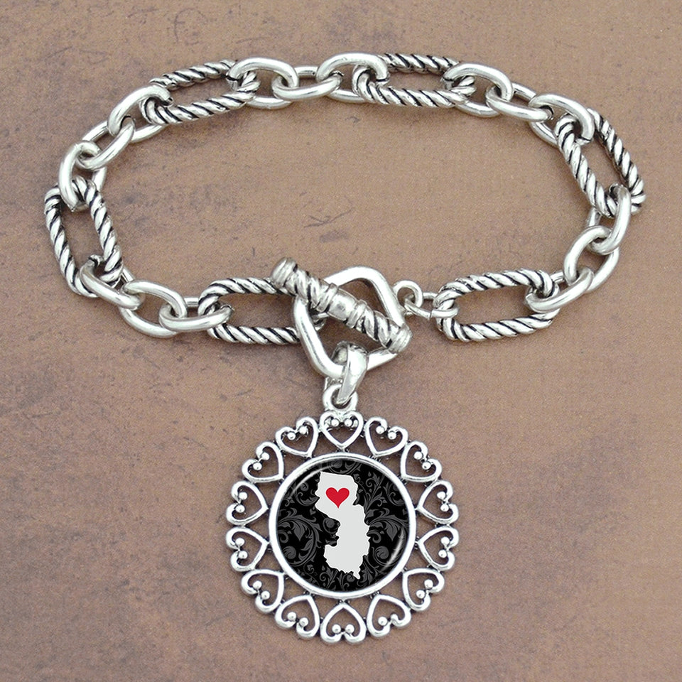 Twisted Chain Link Toggle Clasp Heartland Bracelet with New Jersey State Charm