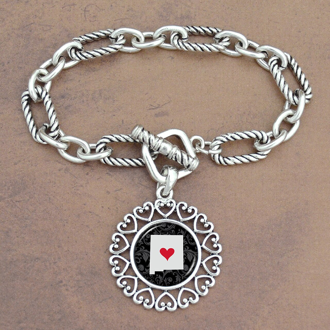 Twisted Chain Link Toggle Clasp Heartland Bracelet with New Mexico State Charm