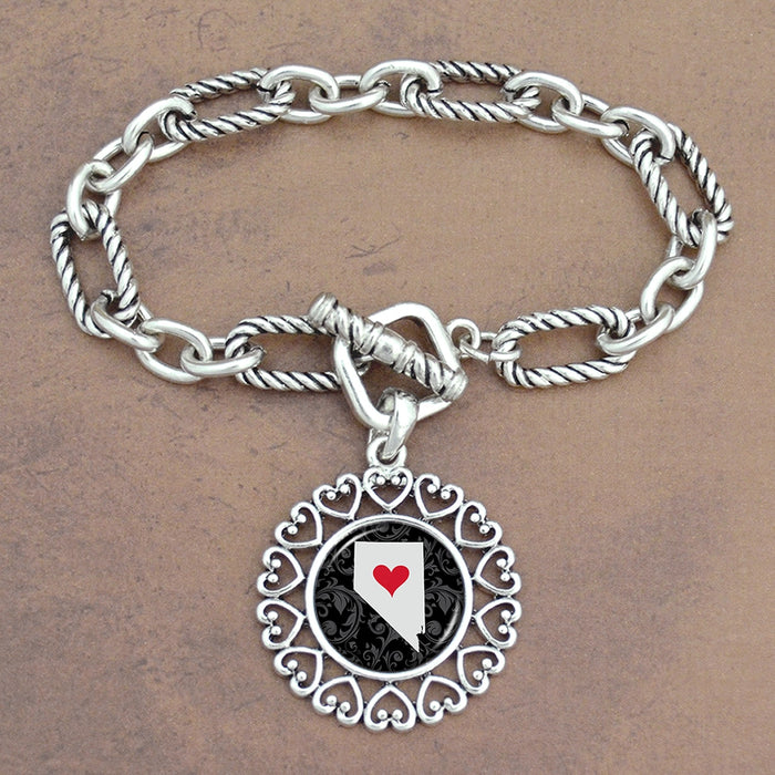 Twisted Chain Link Toggle Clasp Heartland Bracelet with Nevada State Charm