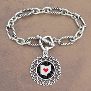 Twisted Chain Link Toggle Clasp Heartland Bracelet with Ohio State Charm
