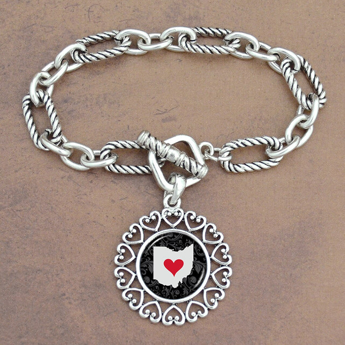 Twisted Chain Link Toggle Clasp Heartland Bracelet with Ohio State Charm