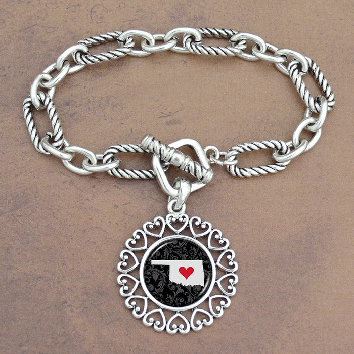 Twisted Chain Link Toggle Clasp Heartland Bracelet with Oklahoma State Charm