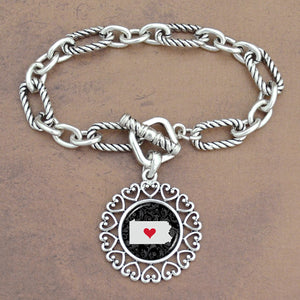Twisted Chain Link Toggle Clasp Heartland Bracelet with Pennsylvania State Charm