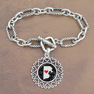 Twisted Chain Link Toggle Clasp Heartland Bracelet with Rhode Island State Charm