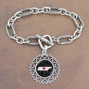 Twisted Chain Link Toggle Clasp Heartland Bracelet with Tennessee State Charm