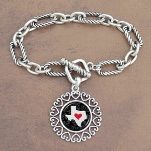 Twisted Chain Link Toggle Clasp Heartland Bracelet with Texas State Charm