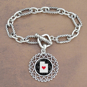 Twisted Chain Link Toggle Clasp Heartland Bracelet with Utah State Charm