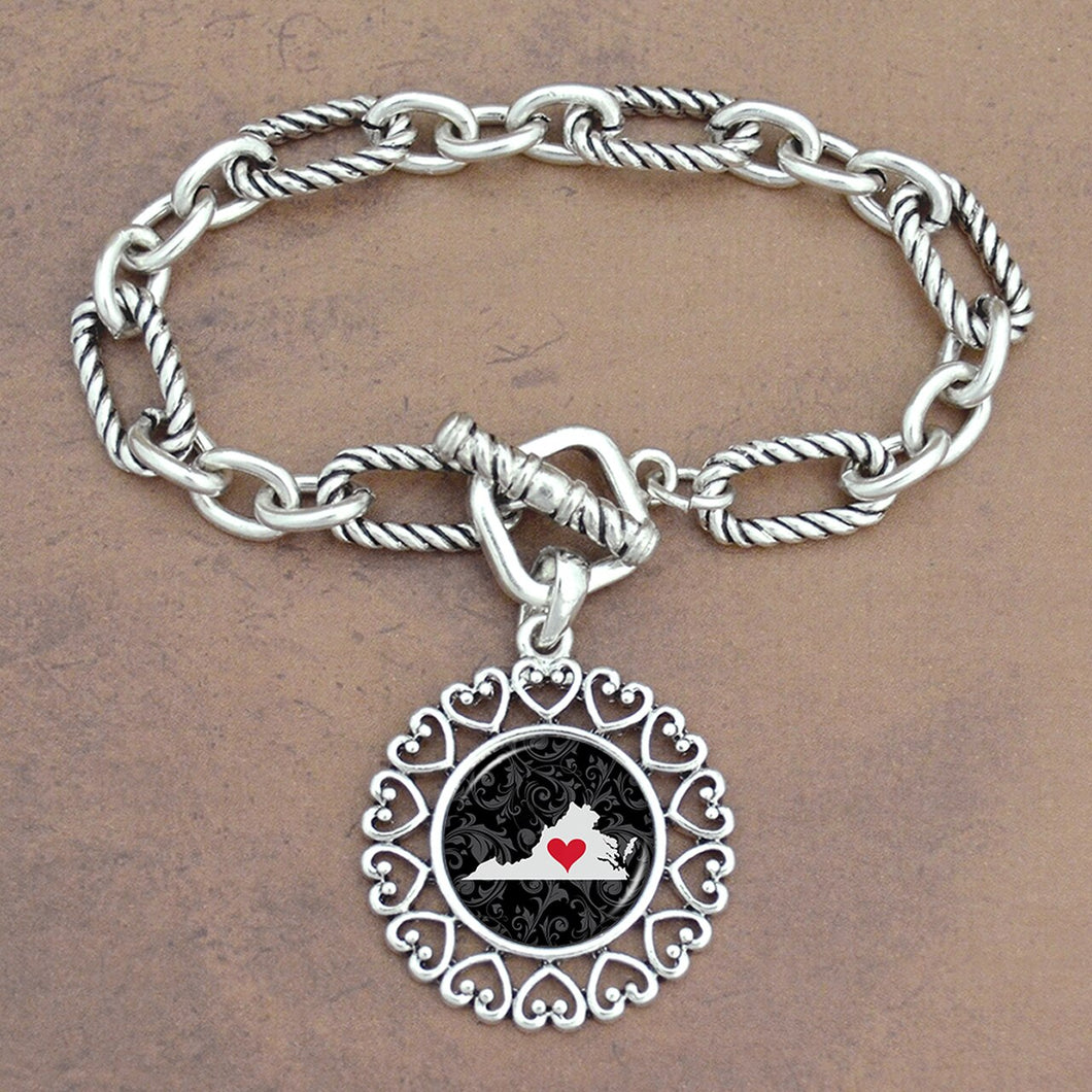Twisted Chain Link Toggle Clasp Heartland Bracelet with Virginia State Charm