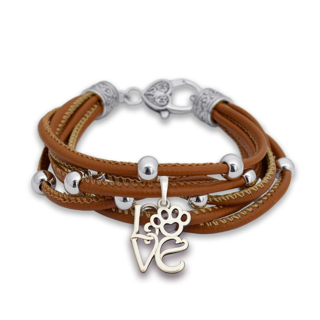 LOVE Paw Lindy Charm Brown Leather Bracelet