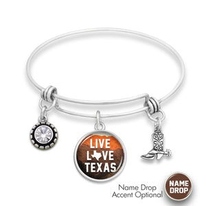 Texas State Pride ''Wire Bangle Live Love Texas'' Bracelet