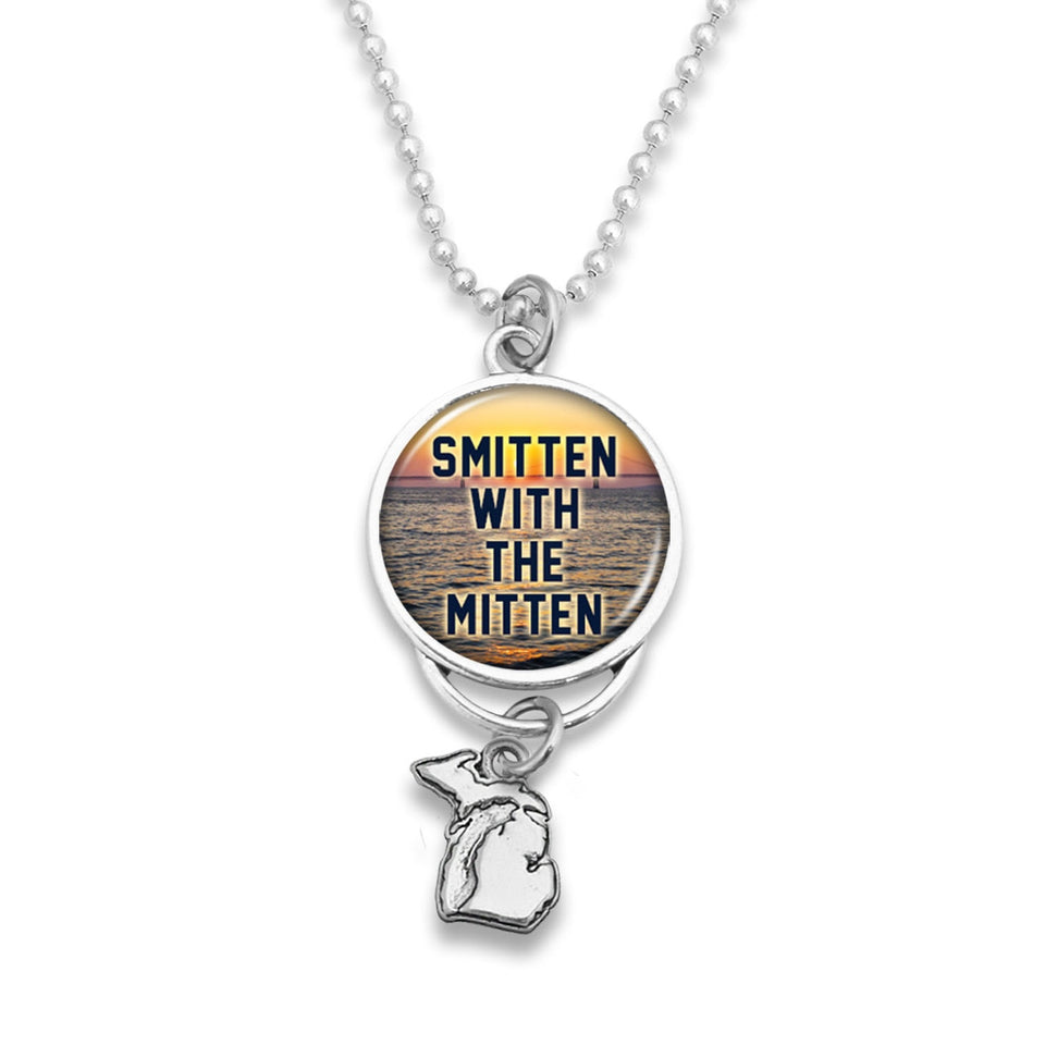 Michigan State Pride ''Car Charm- Smitten With The Mitten Rearview Mirror Charm'' Necklace