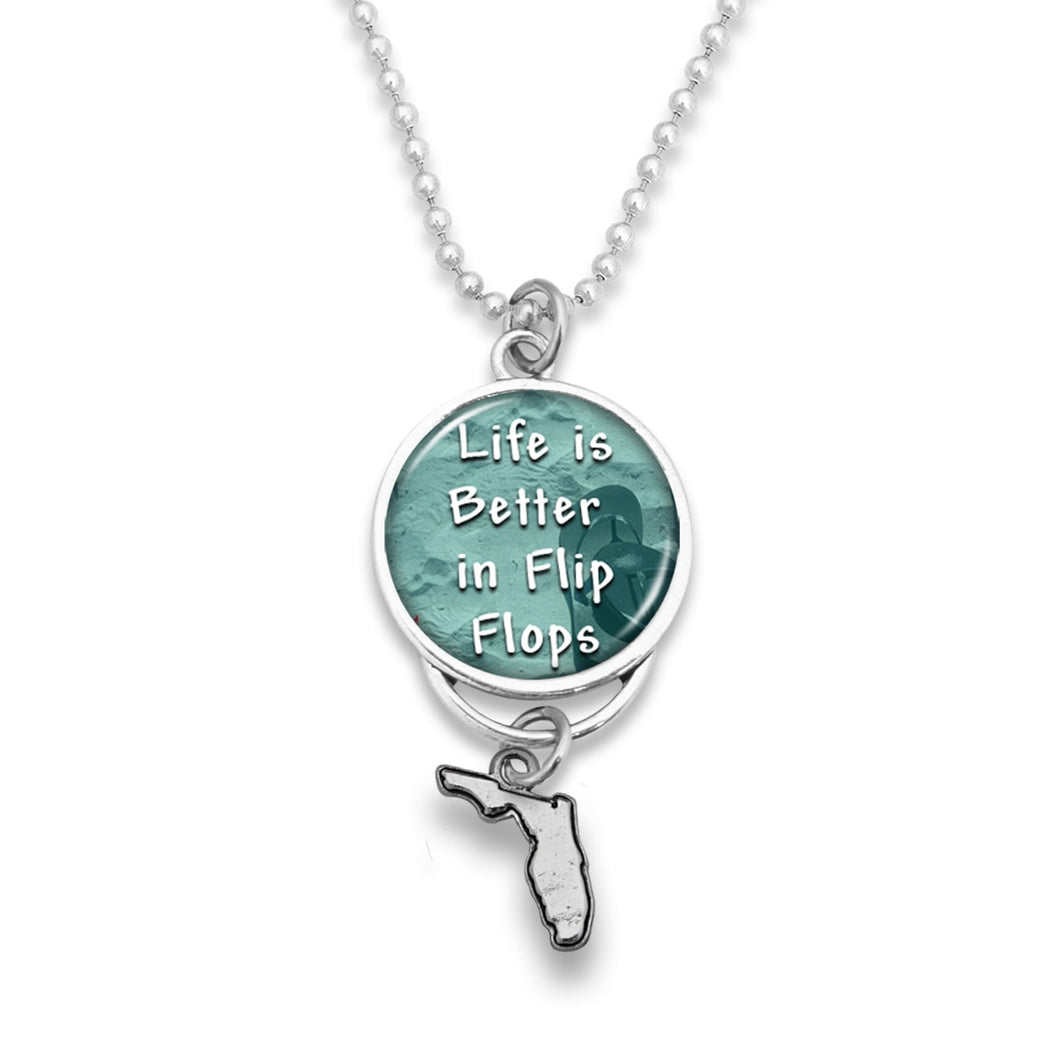 Florida State Pride ''Car Charm- Life Is Better In Flip Flops Rearview Mirror Charm'' Necklace