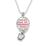 Arkansas State Pride ''Car Charm- Whiskey Bent and Bound Rearview Mirror Charm'' Necklace