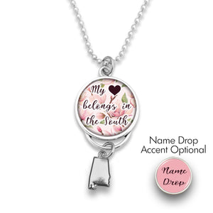 Alabama State Pride ''Car Charm- My Heart Belongs In The South Rearview Mirror Charm'' Necklace