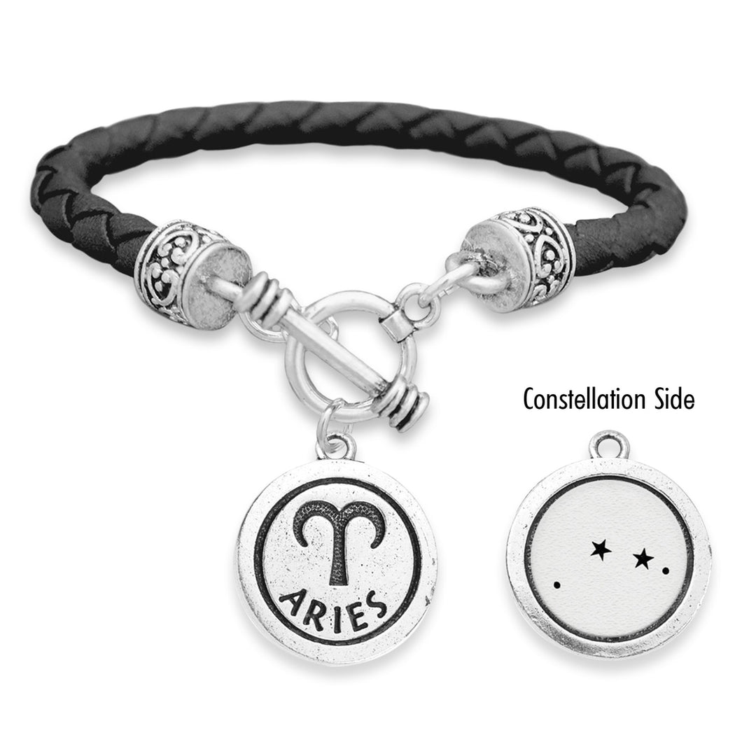Aries Zodiac Constellation Leather Bracelet