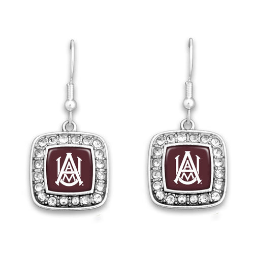 Alabama A&M Bulldogs Square Crystal Charm Kassi Earrings