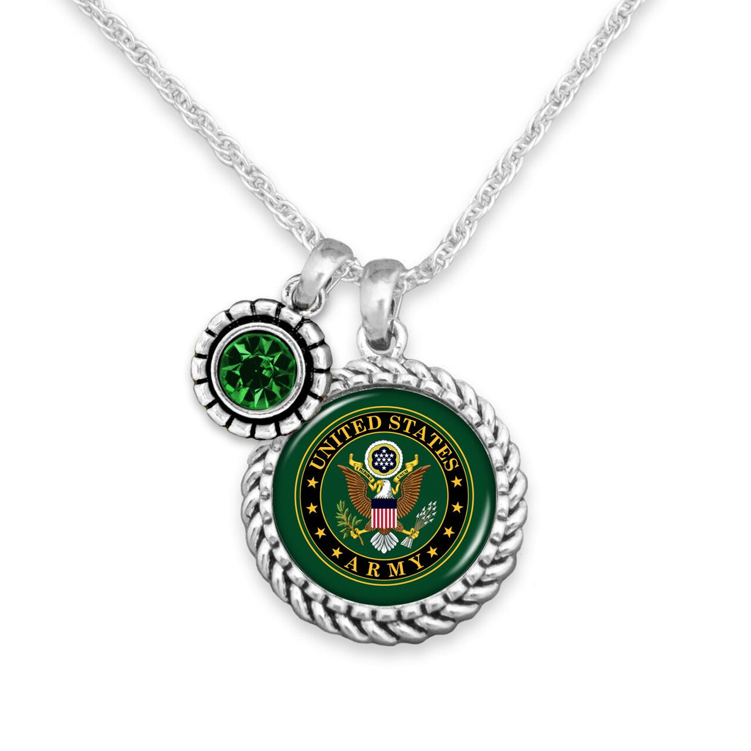 U.S. Army Green Crystal Accent Charm Necklace