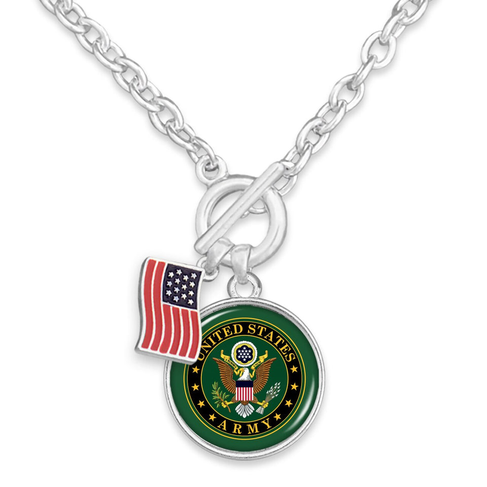 U.S. Army American Flag Accent Charm Toggle Necklace