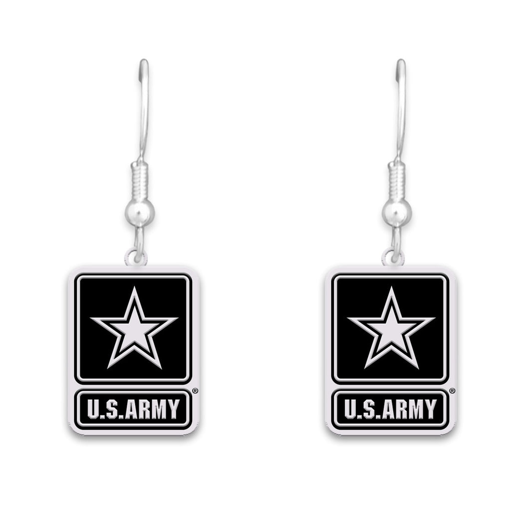 U.S. Army Silver Logo Fish Hook Earrings