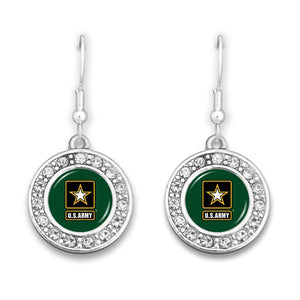 U.S. Army Small Crystal Round Charm Earrings