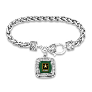 U.S. Army Square Crystal Charm Bracelet