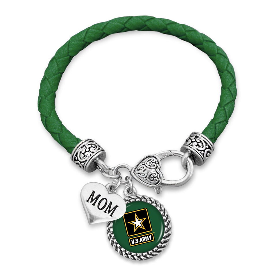 U.S. Army Mom Accent Charm Leather Bracelet