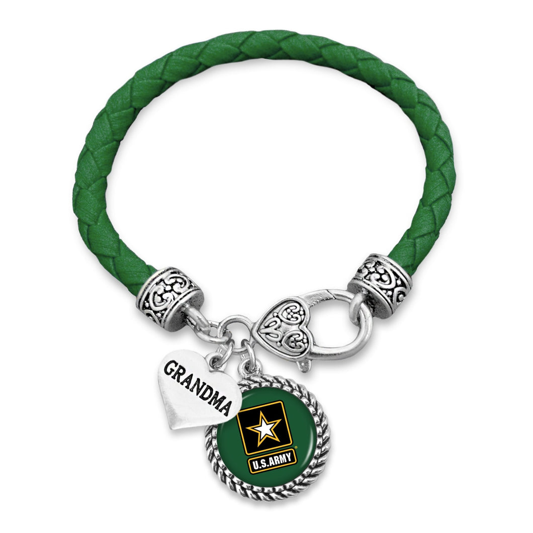 U.S. Army Grandma Accent Charm Leather Bracelet