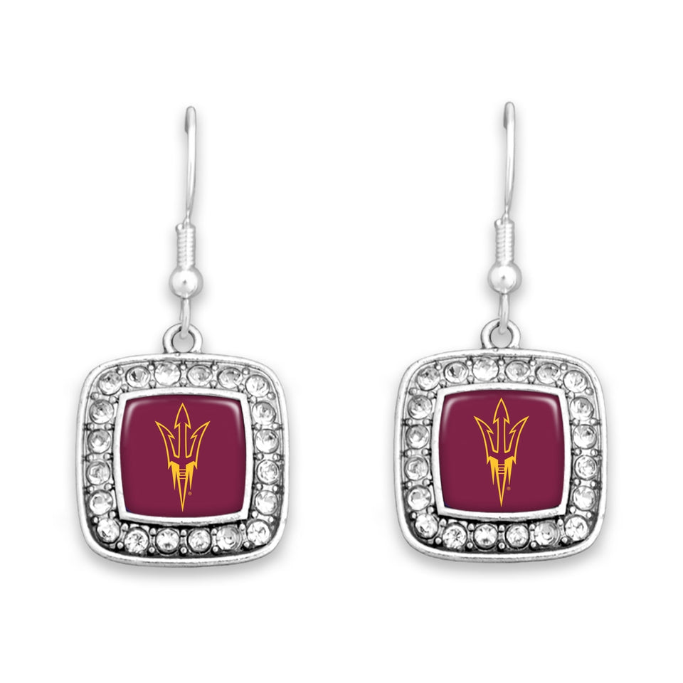 Arizona State Sun Devils Square Crystal Charm Kassi Earrings