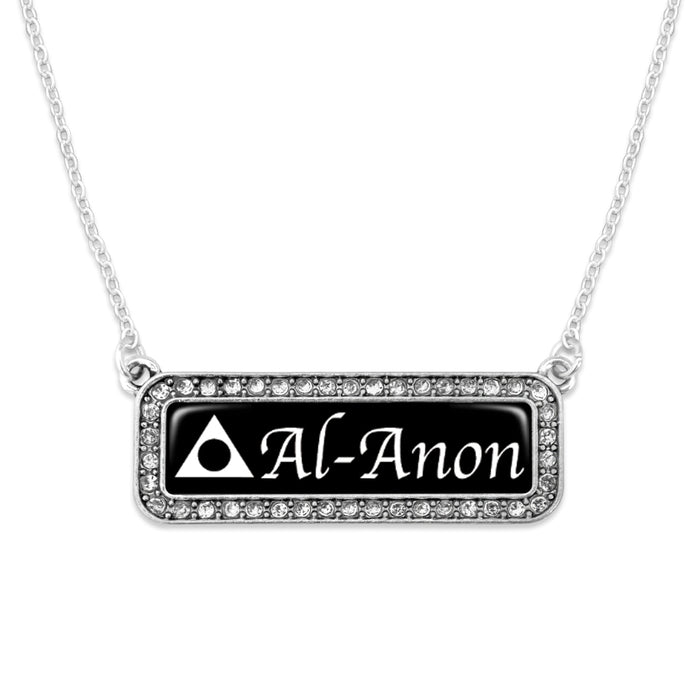Al-Anon Rectangular Nameplate Crystal Charm Necklace