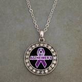 Alzheimer's Awareness Round Crystal Charm Necklace