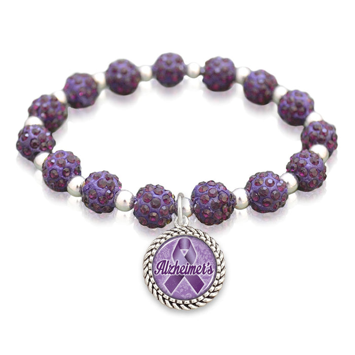 Alzheimer's Awareness Sparkle Stretch Beaded Crystal Charm Bracelet
