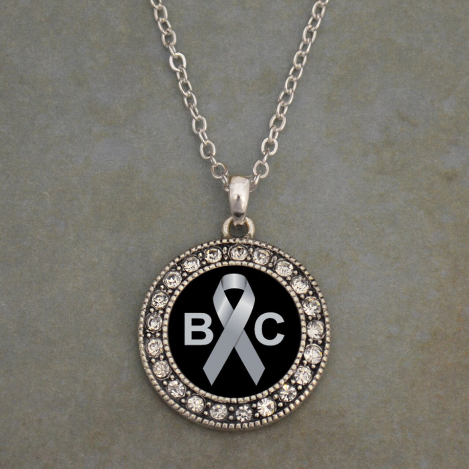 Brain Cancer Awareness Round Crystal Charm Necklace