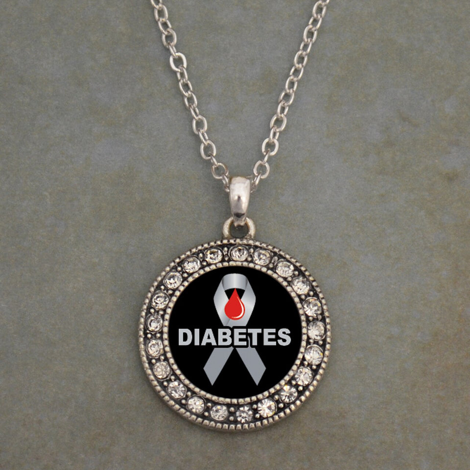 Diabetes Awareness Round Crystal Charm Necklace
