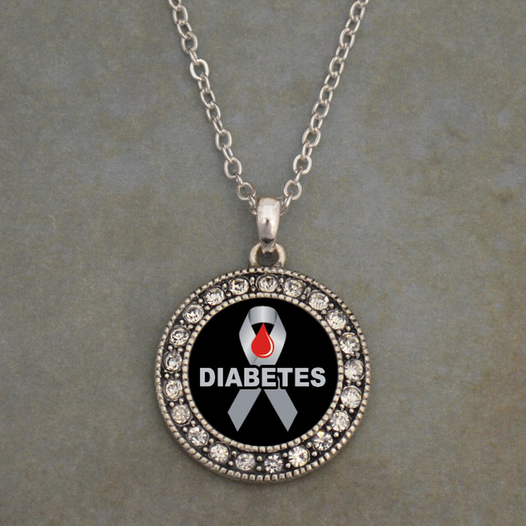 Diabetes Awareness Round Crystal Charm Necklace