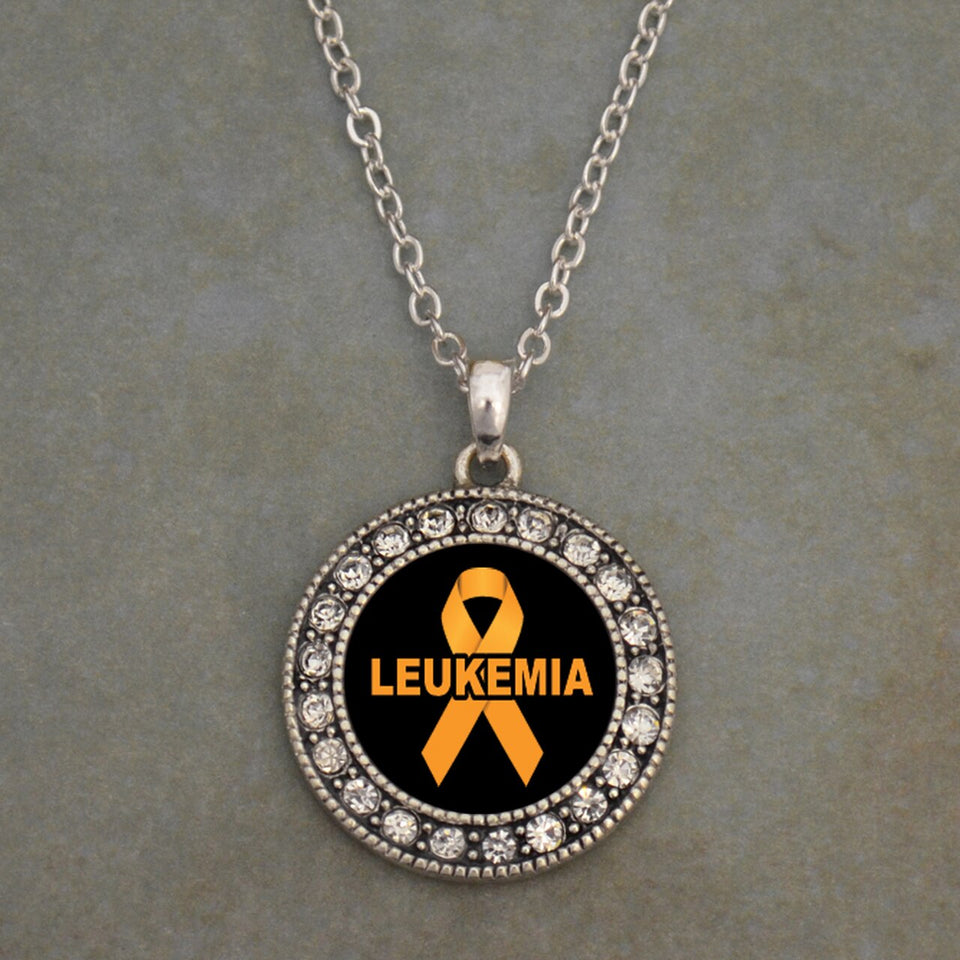 Leukemia Awareness Round Cyrstal Charm Necklace