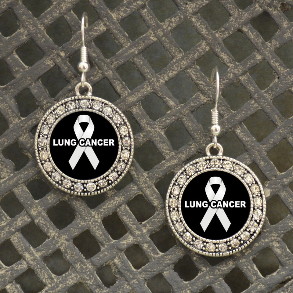 Lung Cancer Awareness Fish Hook Crystal Earrings