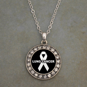 Lung Cancer Awareness Round Crystal Charm Necklace