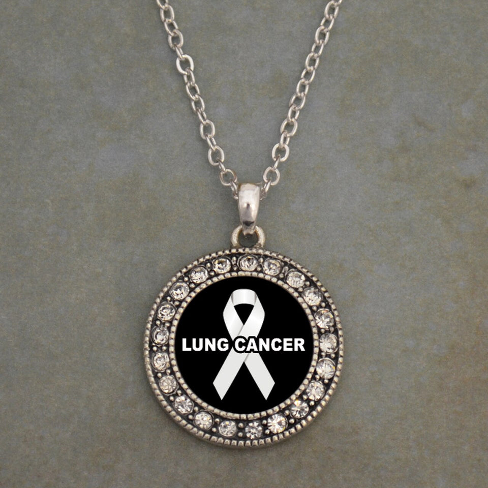Lung Cancer Awareness Round Crystal Charm Necklace