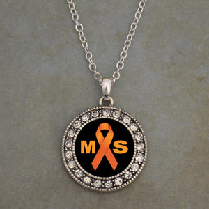 Multiple Sclerosis Awareness Round Crystal Charm Necklace